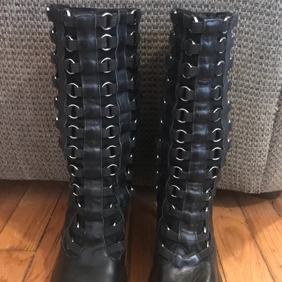 Havana Last Jeffrey Campbell Women Black O-Ring Boots US 8.5 Spiral Heel Punk - Picture 8 of 14